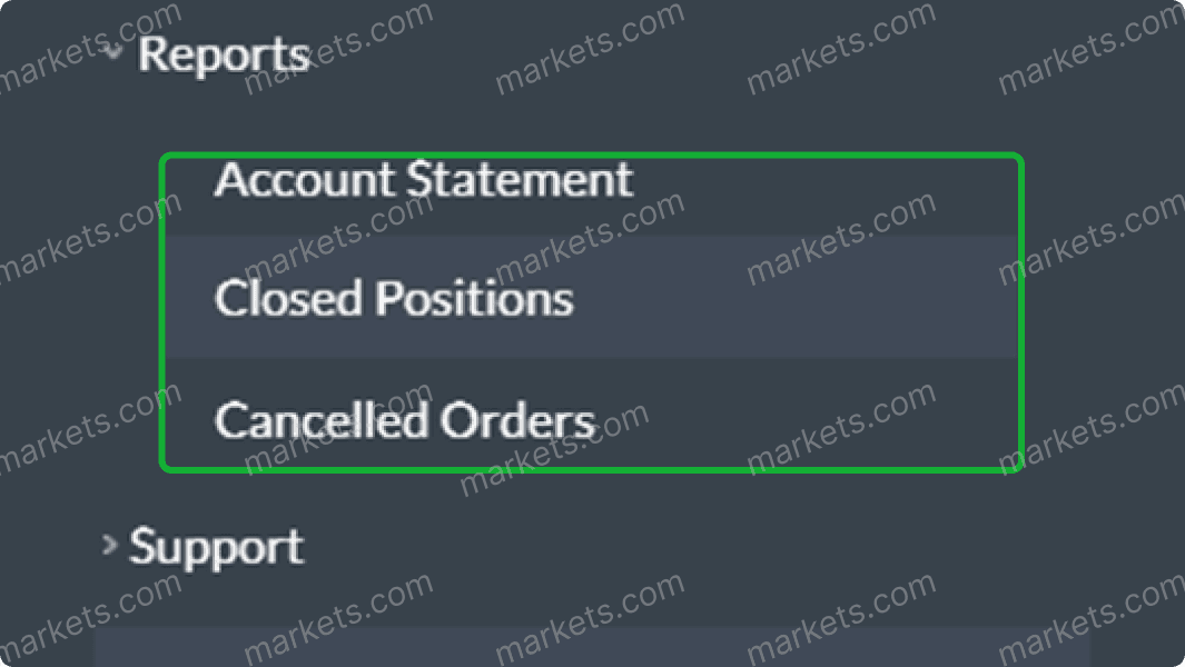 Report types to access history and statements