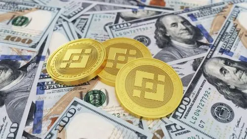 Binance Coin Symbol And Dollars. 3D Illustration of Gold Binance Coin And One Hundred Dollars Background. 3D rendering