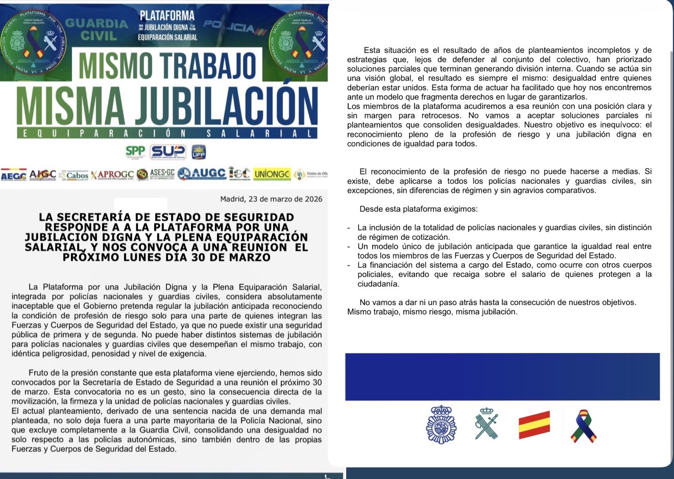 Mismo trabajo misma jubilación