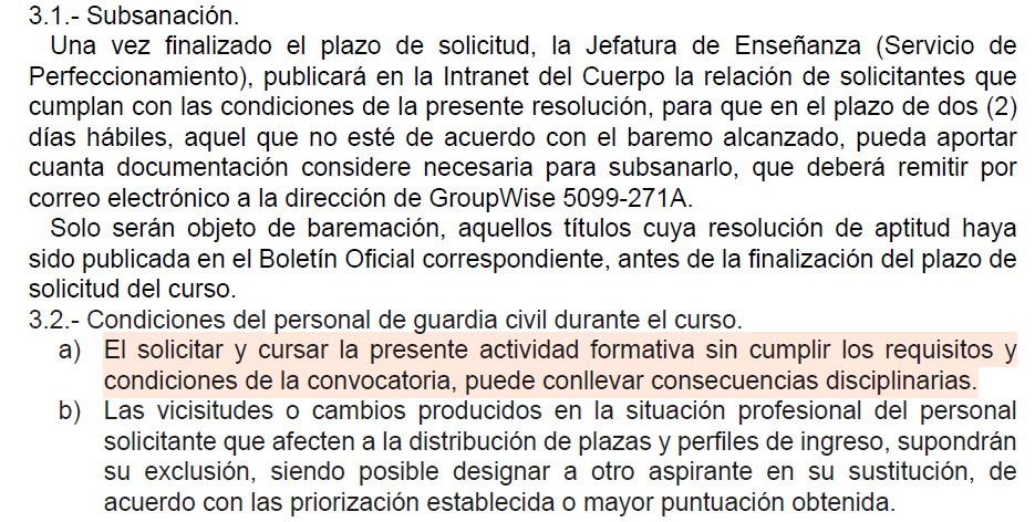 AUGC presenta una queja ante el general de la Jefatura de Enseñanza por la amenaza que se incluye en las convocatorias de los cursos