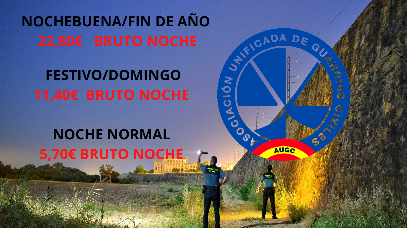 Un guardia civil cobrará 2,85 euros brutos hora por trabajar esta Nochebuena o Fin de Año