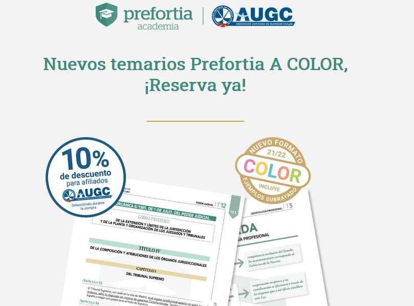AUGC renueva su acuerdo con Prefortia para la adquisición de temarios para los Ascensos a Cabo, Sargento y Oficial, ahora con edición en color