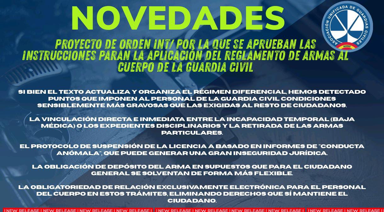 Grupo de Trabajo: Proyecto de Orden Ministerial sobre aplicación del Reglamento de Armas en la Guardia Civil