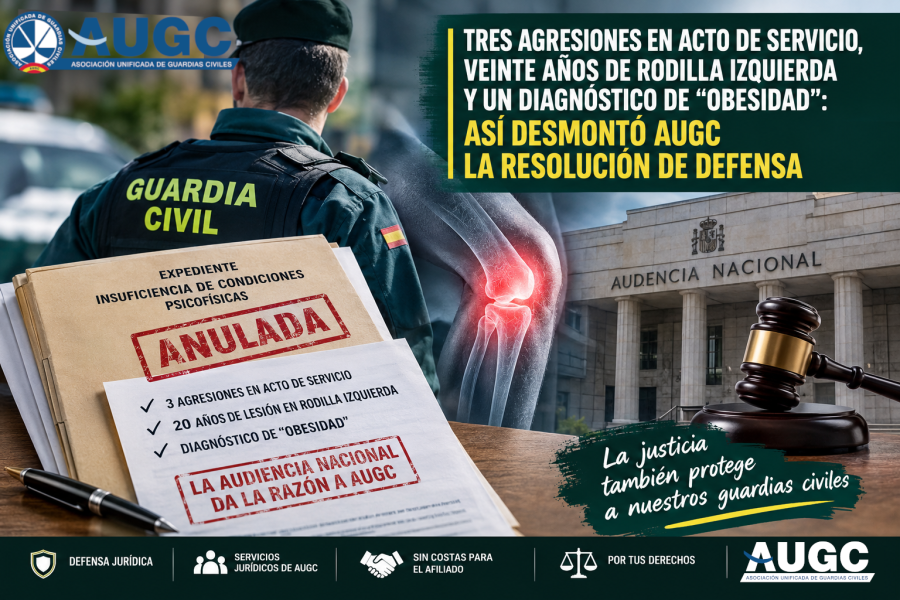 Tres agresiones en acto de servicio, veinte años de rodilla izquierda y un diagnóstico de "obesidad": así desmontó AUGC la resolución de Defensa
