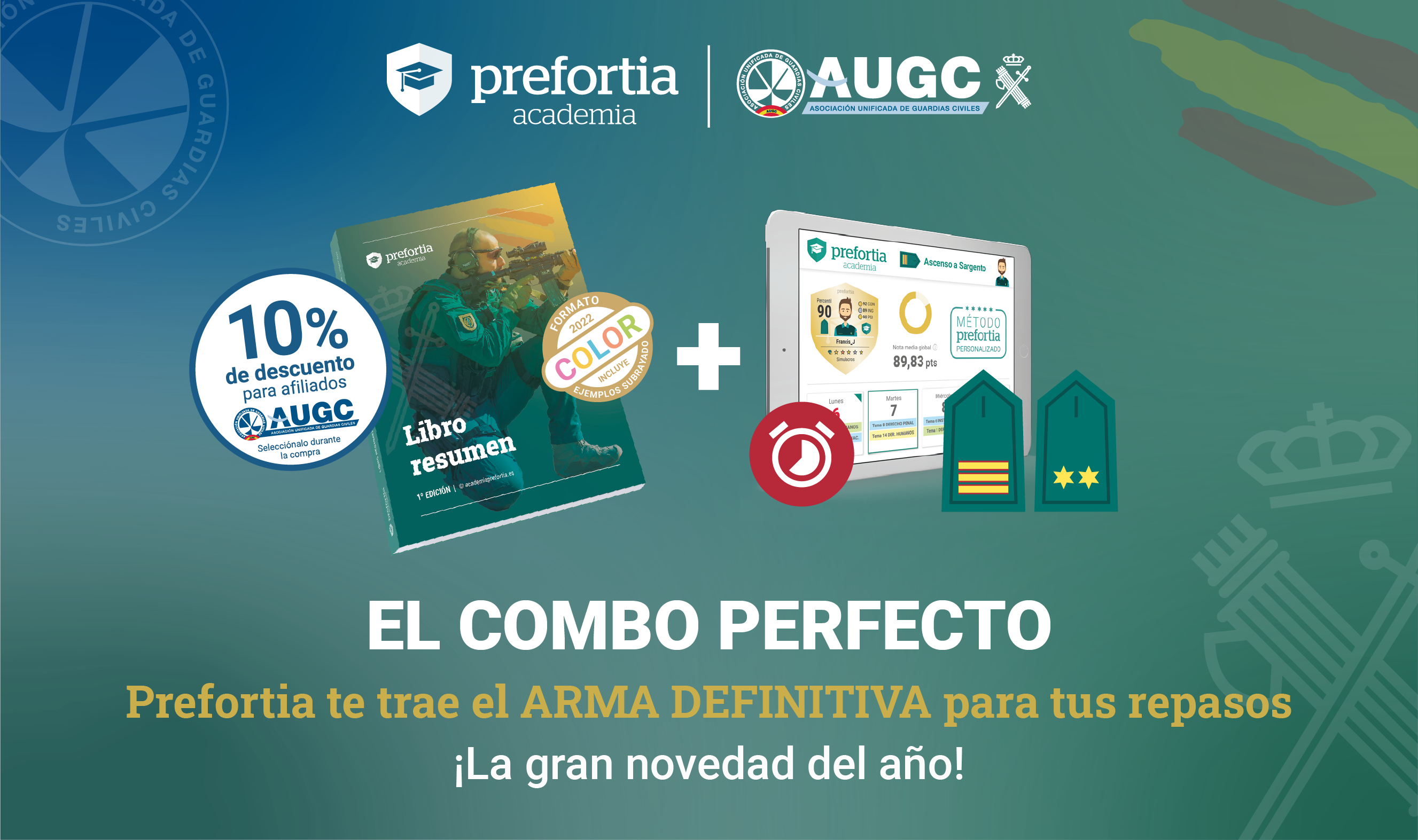 Prefortia ofrece sus nuevos Libros Resumen de Ascenso a Sargento y Oficial con descuento por ser afiliado de AUGC