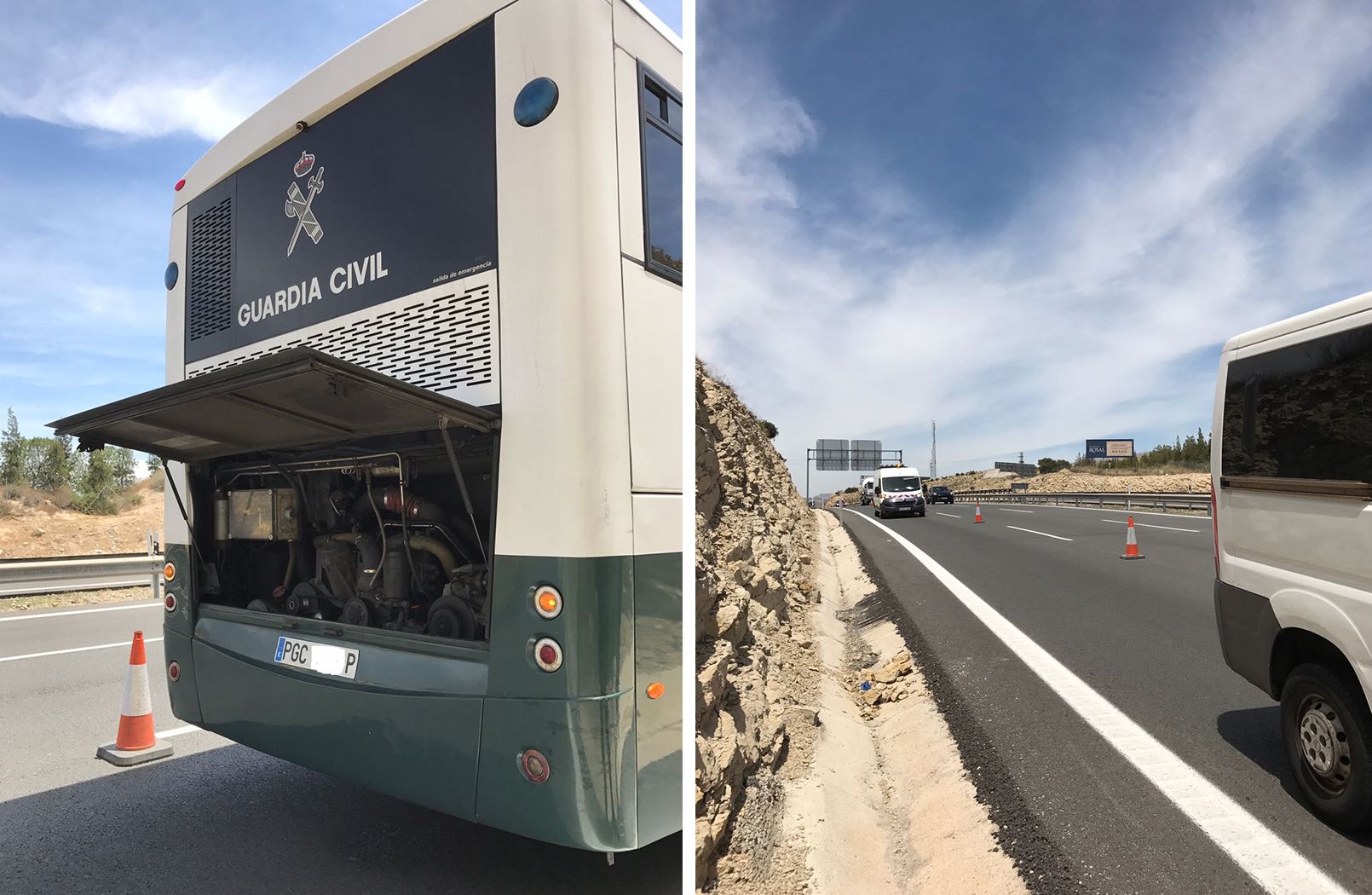 Un autobús que transportaba presos se avería y pone en riesgo el tráfico y a los agentes durante horas