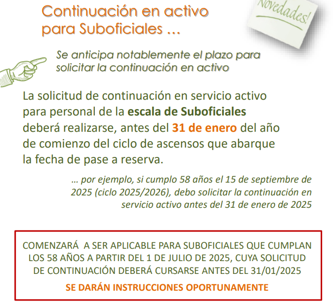 La Comisión de reserva y retirados informa sobre cómo solicitar la continuación en el servicio activo para suboficiales