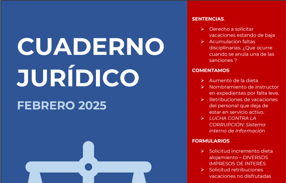 AUGC lanza el cuaderno jurídico del mes de febrero con temas de actualidad e interés para el personal de la Guardia Civil
