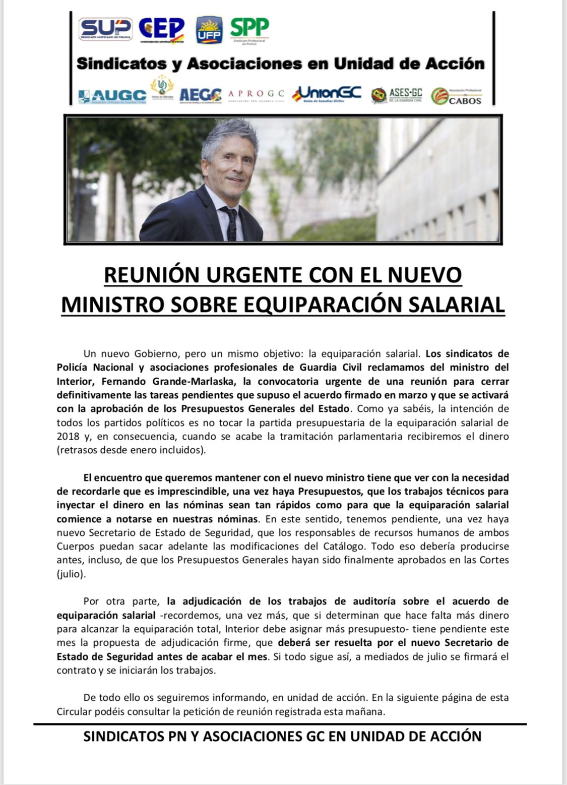 Reunión urgente con el nuevo ministro sobre equiparación salarial