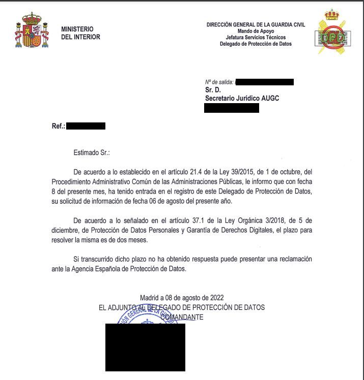 AUGC solicita la intervención del Delegado de Protección de Datos de la Guardia Civil ante el incumplimiento del derecho a la desconexión digital