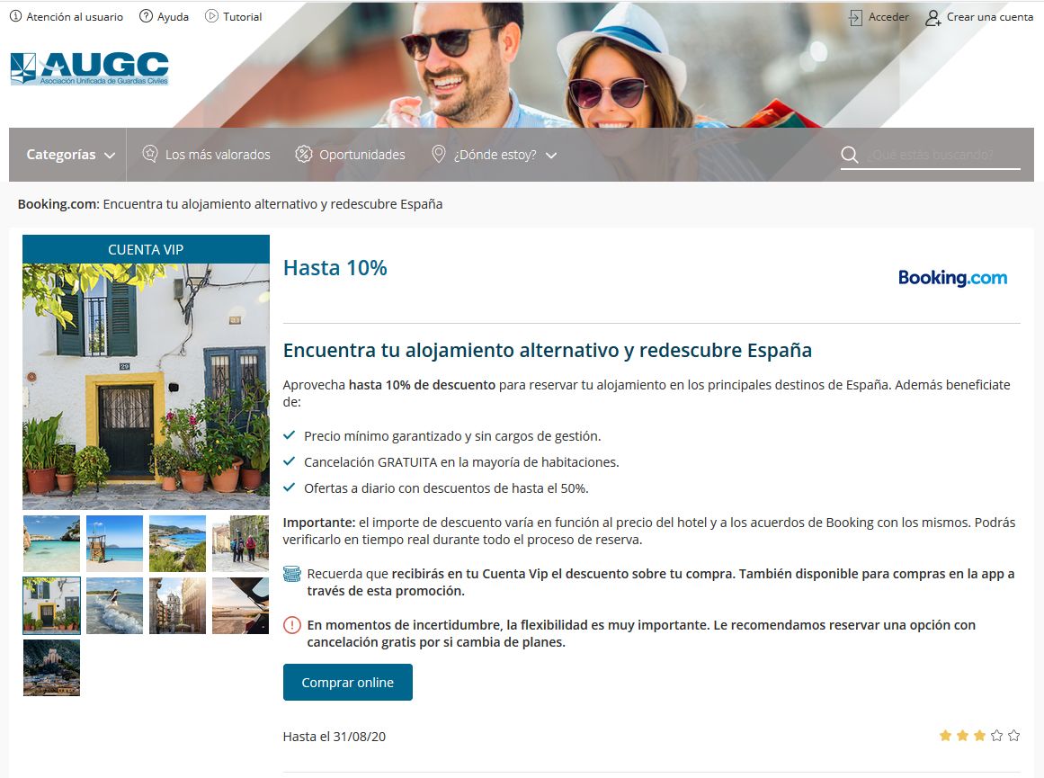 Descuento del 10% en las reservas en Booking para los afiliados de AUGC