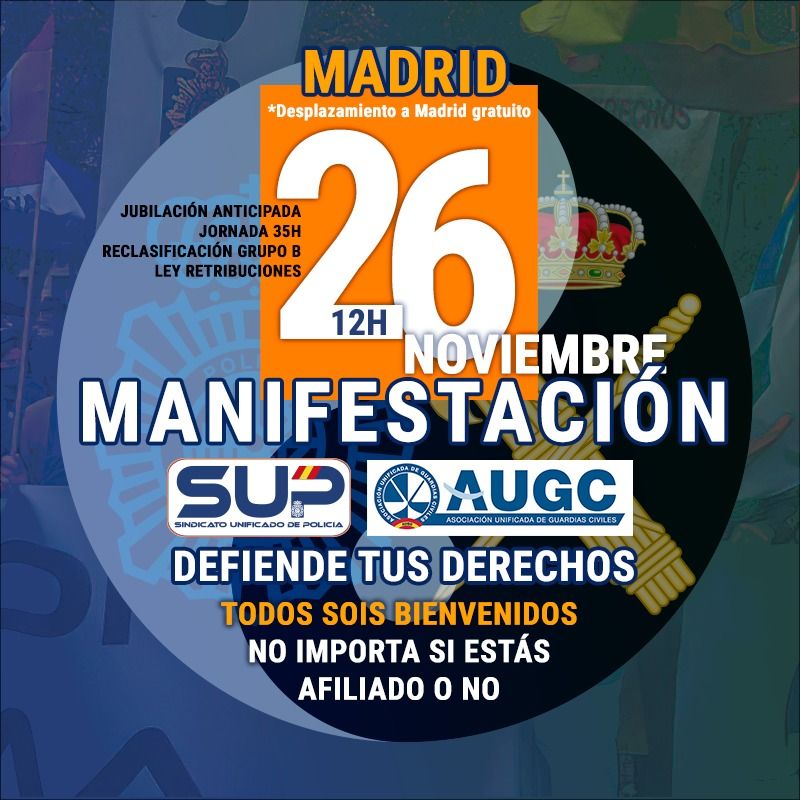 Llamamiento de AUGC en redes sociales: Las reclamaciones de Guardias Civiles y Policías Nacionales para el #26N entre lo más comentado en España