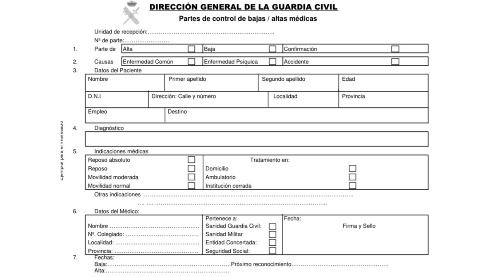 Descarga: Parte médico de baja Guardia Civil