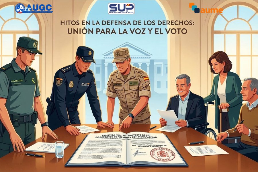 El trabajo coordinado entre AUGC, SUP y AUME, en estrecha colaboración con el Grupo Parlamentario Plurinacional SUMAR, ha permitido alcanzar un hito significativo en la negociación de las condiciones de vida y trabajo para los componentes de la seguridad y defensa con discapacidad