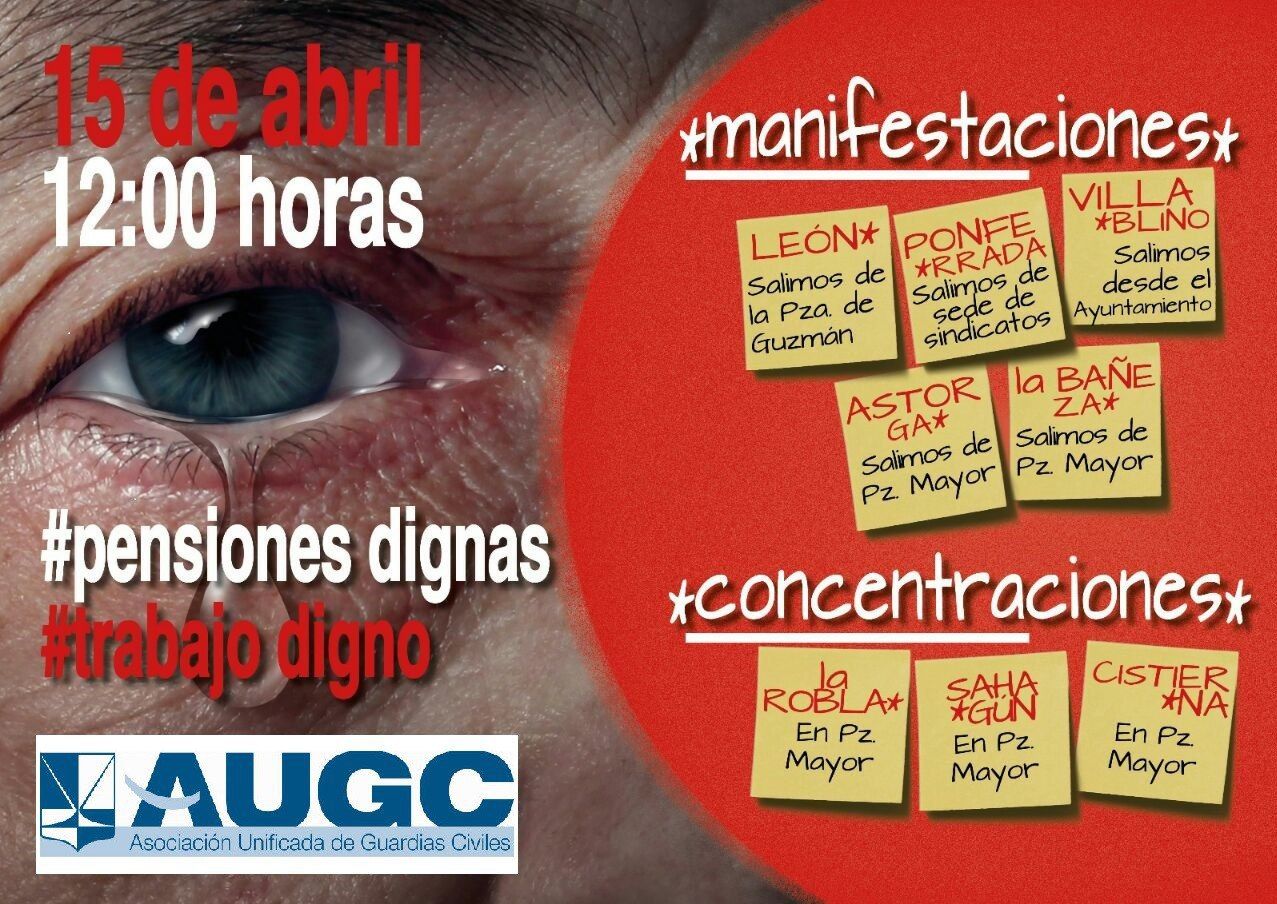 AUGC León apoya las concentraciones que tendrán lugar en la provincia para reclamar pensiones dignas