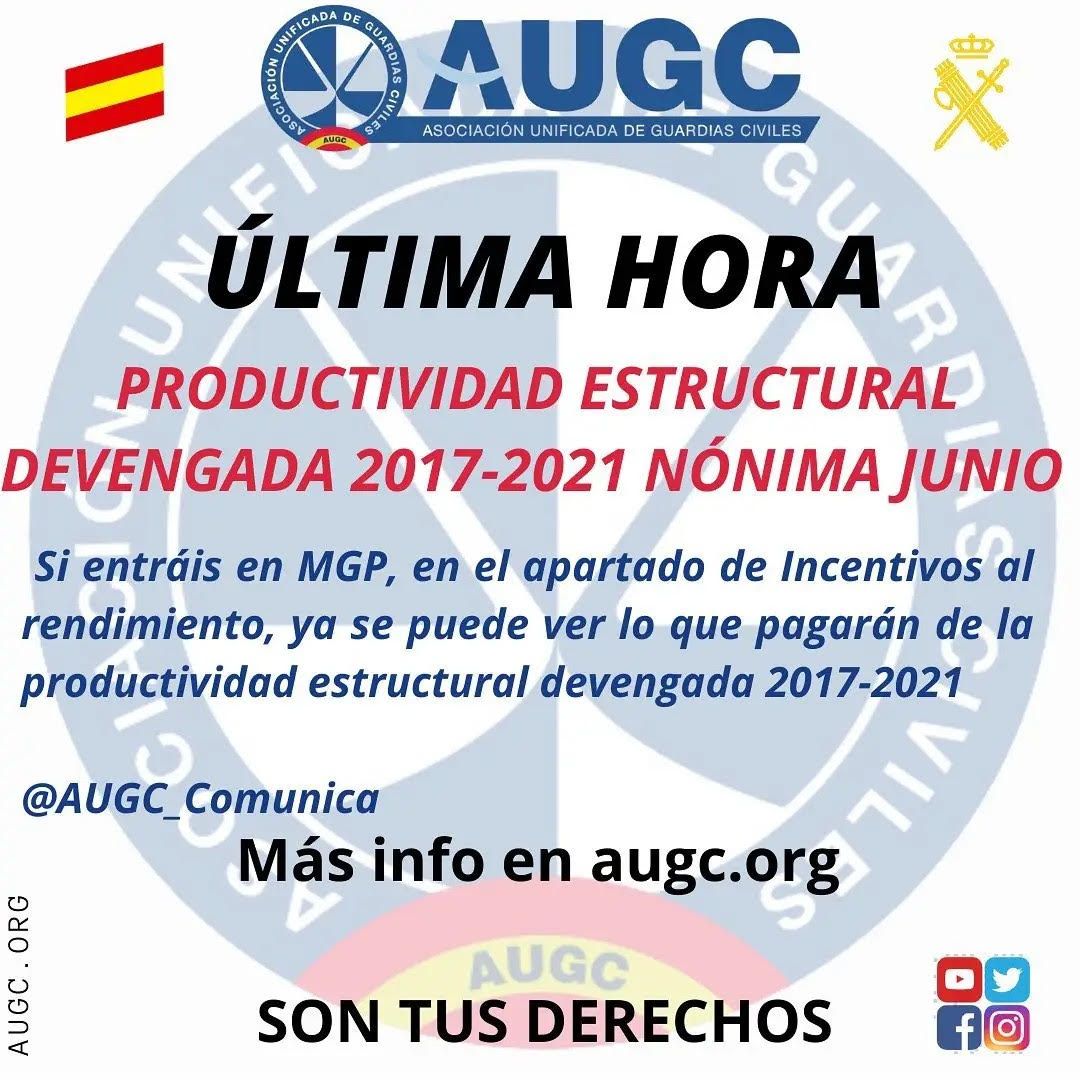 AUGC informa sobre el cobro de la actualización de la productividad estructural devengada, años 2017 a 2021, en nómina de junio 2022