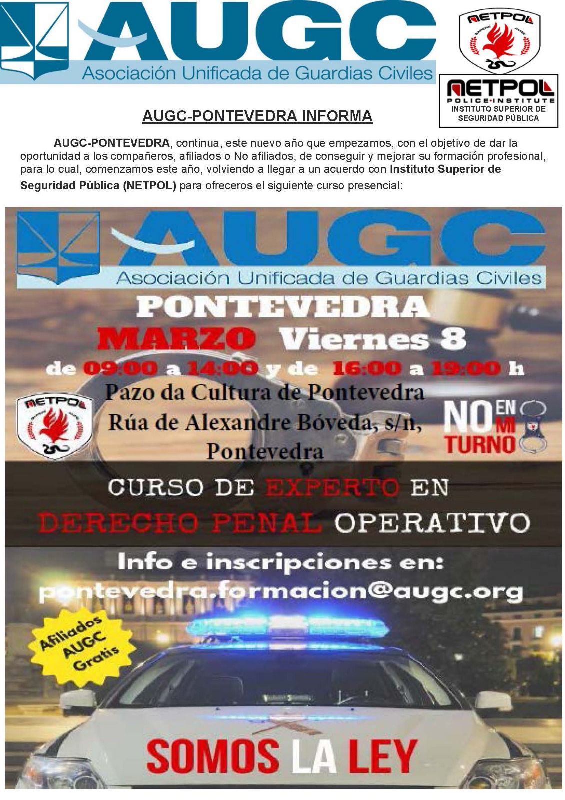 AUGC Pontevedra sigue apostando por la formación de los guardias civiles