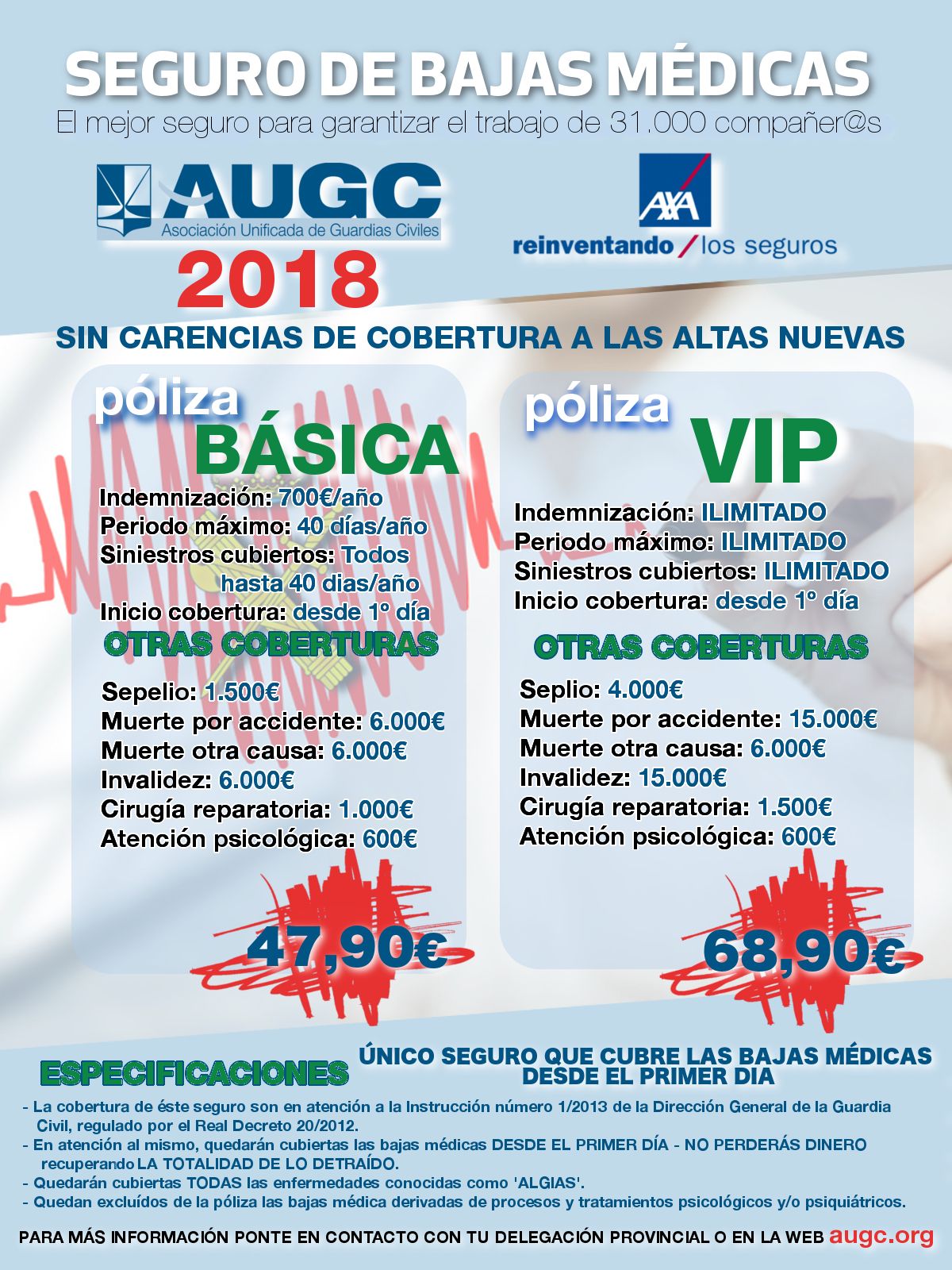 AUGC sigue ofreciendo los mejores servicios a los guardias civiles al renovar su seguro de bajas con la compañía AXA, líder en el sector