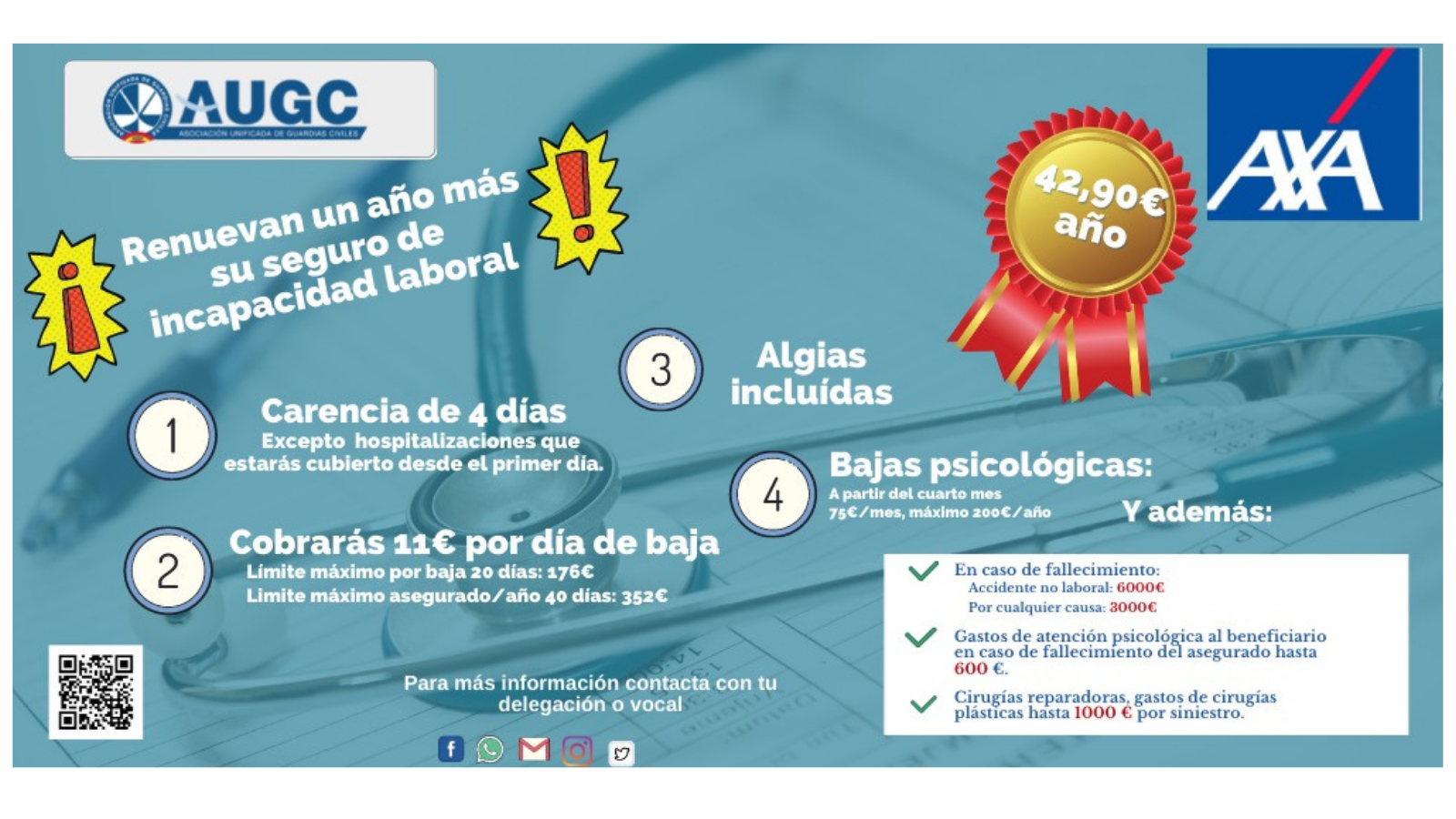 AUGC y AXA renuevan su seguro de incapacidad laboral