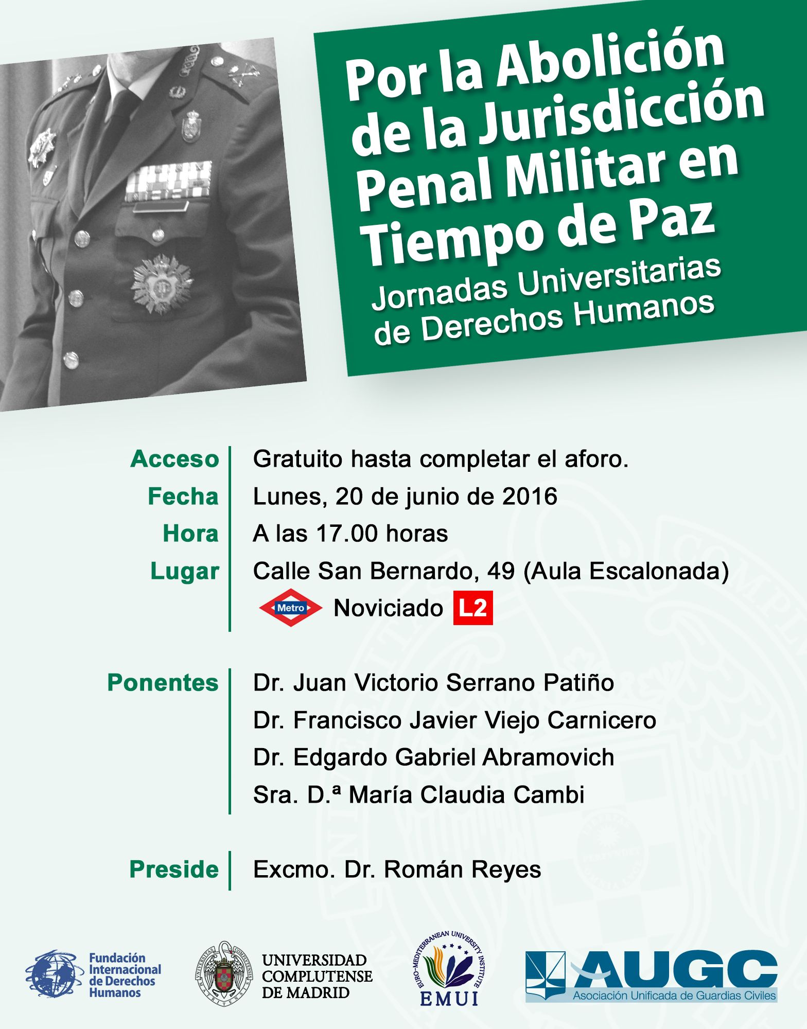 AUGC te invita a las jornadas 'Por la abolición de la jurisdicción militar en tiempo de paz'