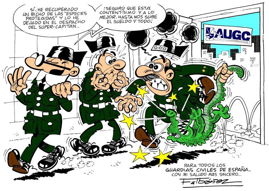 La Guardia Civil elimina el logo de AUGC en una viñeta de Francisco Ibáñez que regaló a la Asociación en 2011
