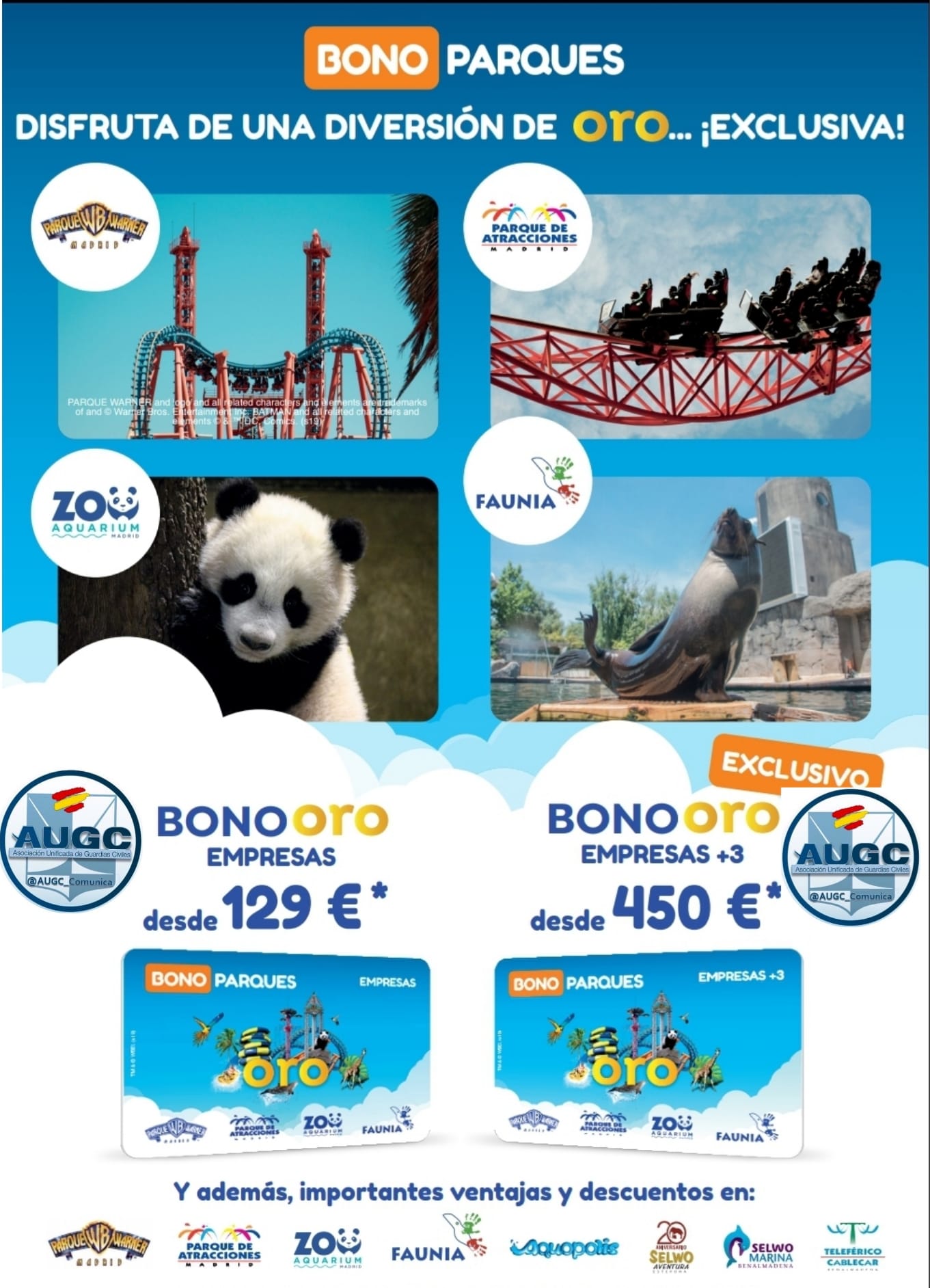 AUGC ofrece a sus afiliados una oferta especial para adquirir pases anuales de Parques Reunidos 2020