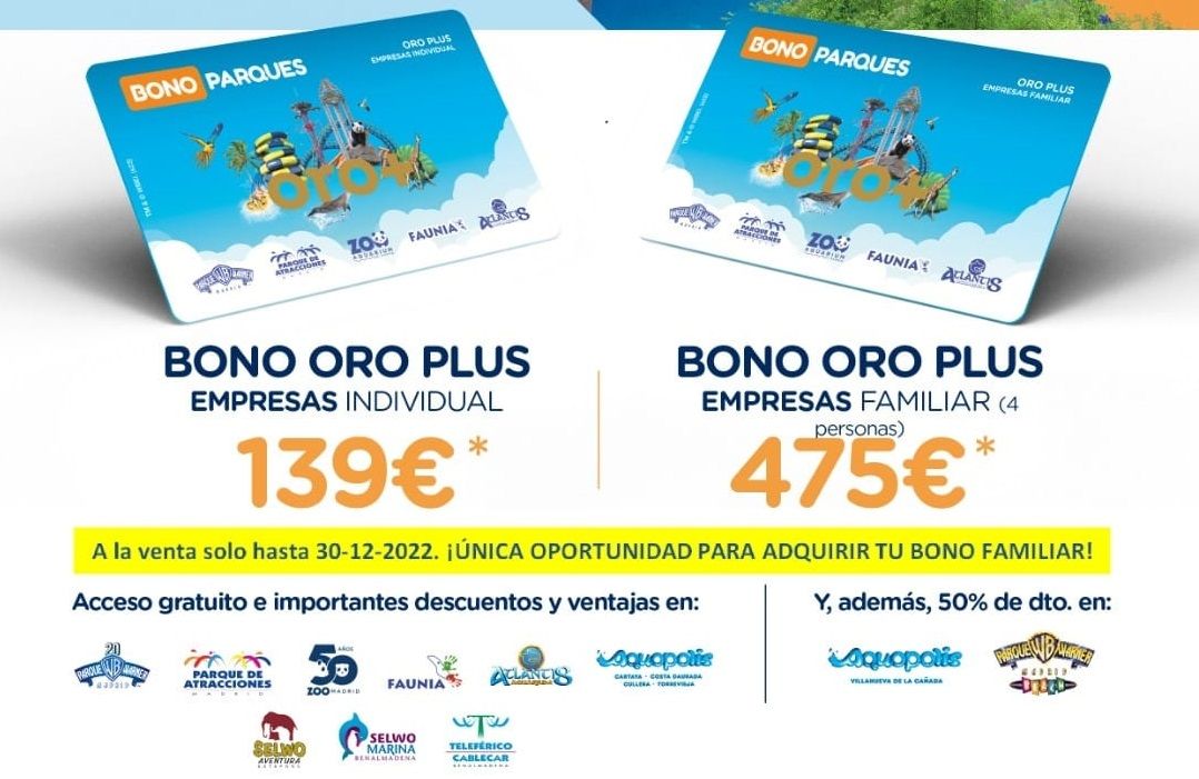 Consigue el Bono Oro Plus del Grupo Parques Reunidos y accede las veces que quieras a 12 parques de atracciones, acuáticos, zoológicos o al teleférico