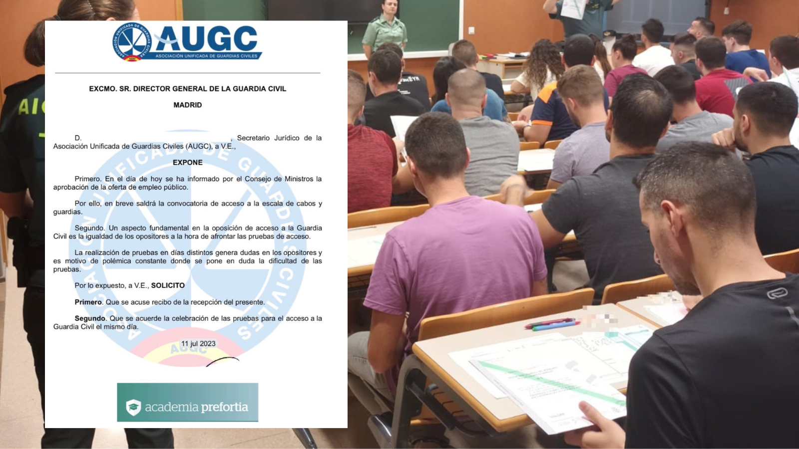 AUGC y la Academia Prefortia, solicitan a la Guardia Civil la realización de las pruebas de acceso a Guardia Civil el mismo día y grabar la entrevista