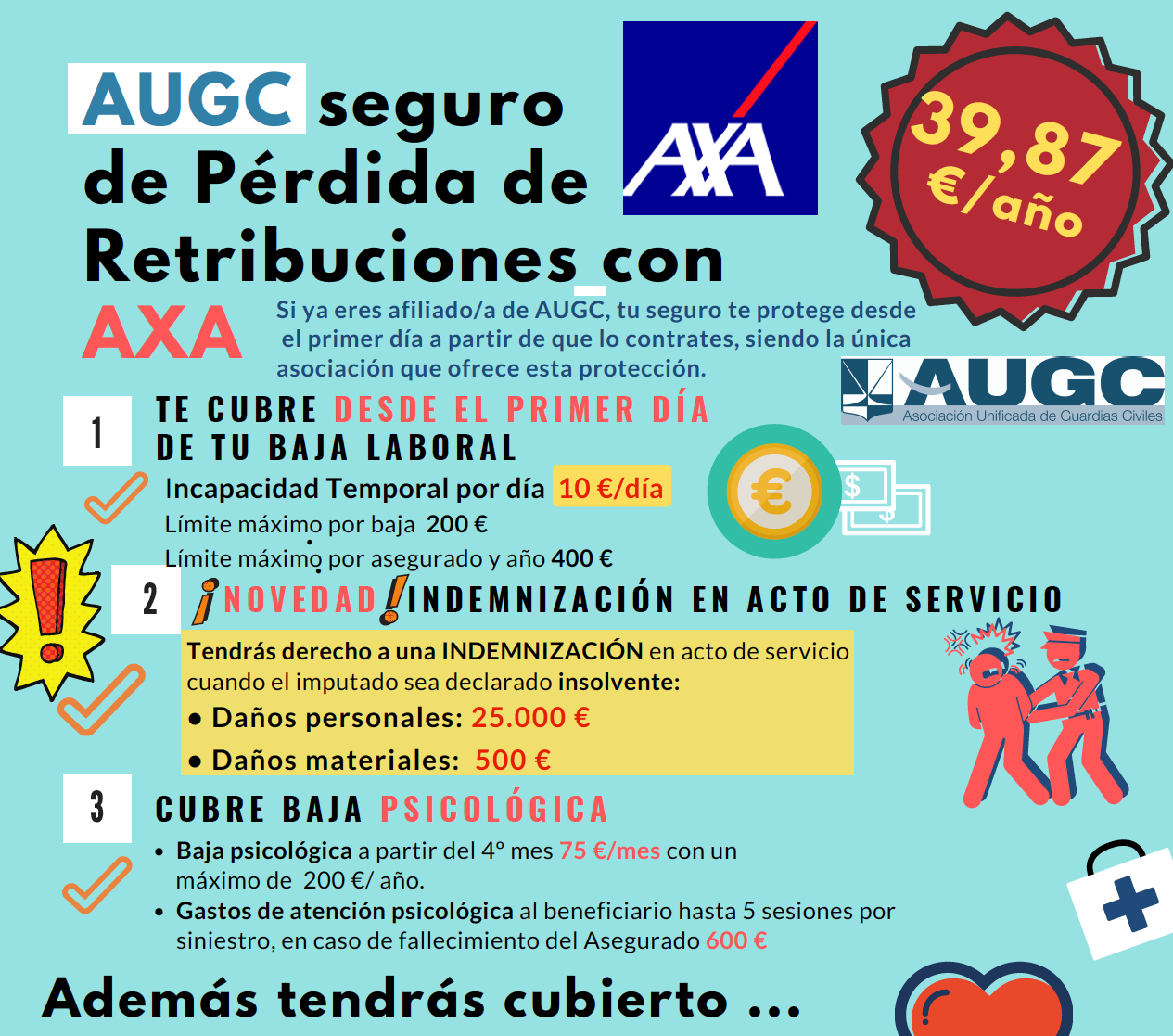 AUGC vuelve a marcar la diferencia y ofrece a sus afiliados el mejor seguro de pérdida de retribuciones