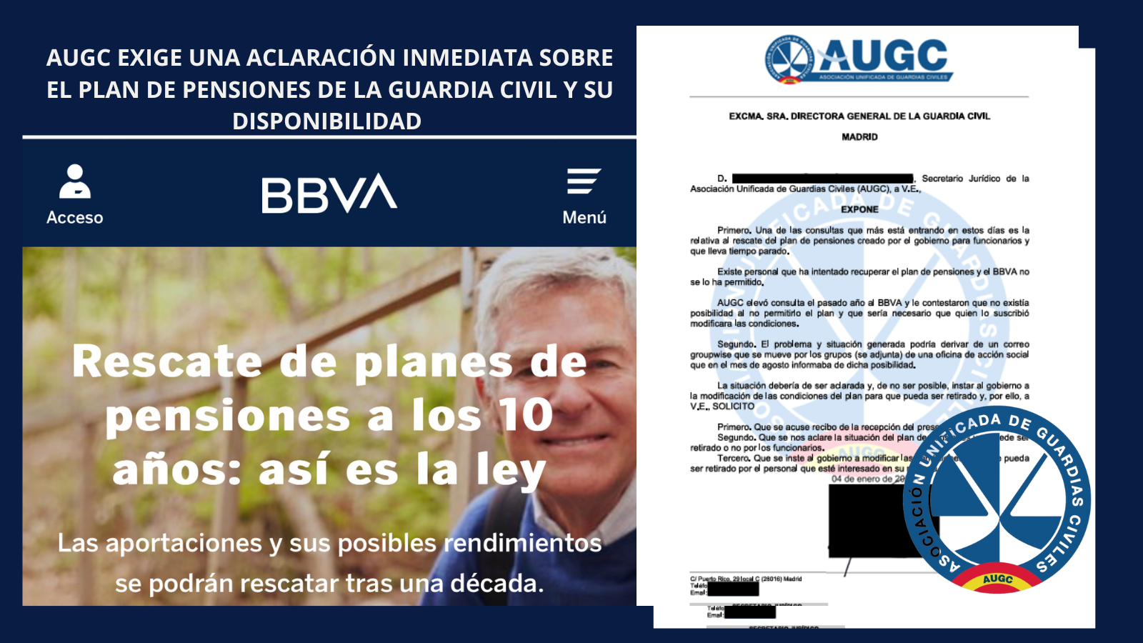 AUGC exige una aclaración inmediata sobre el plan de pensiones de la Guardia Civil y su disponibilidad