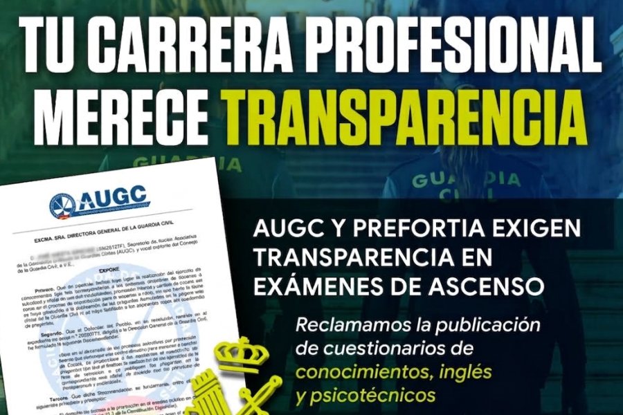 AUGC y Prefortia exigen a la directora general de la Guardia Civil que cumpla la recomendación del Defensor del Pueblo y publique las preguntas de los exámenes de ascenso