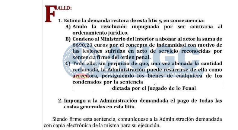 La Subsecretaría del Ministerio del Interior se opuso a indemnizar a un Guardia Civil por las lesiones sufridas en acto de servicio