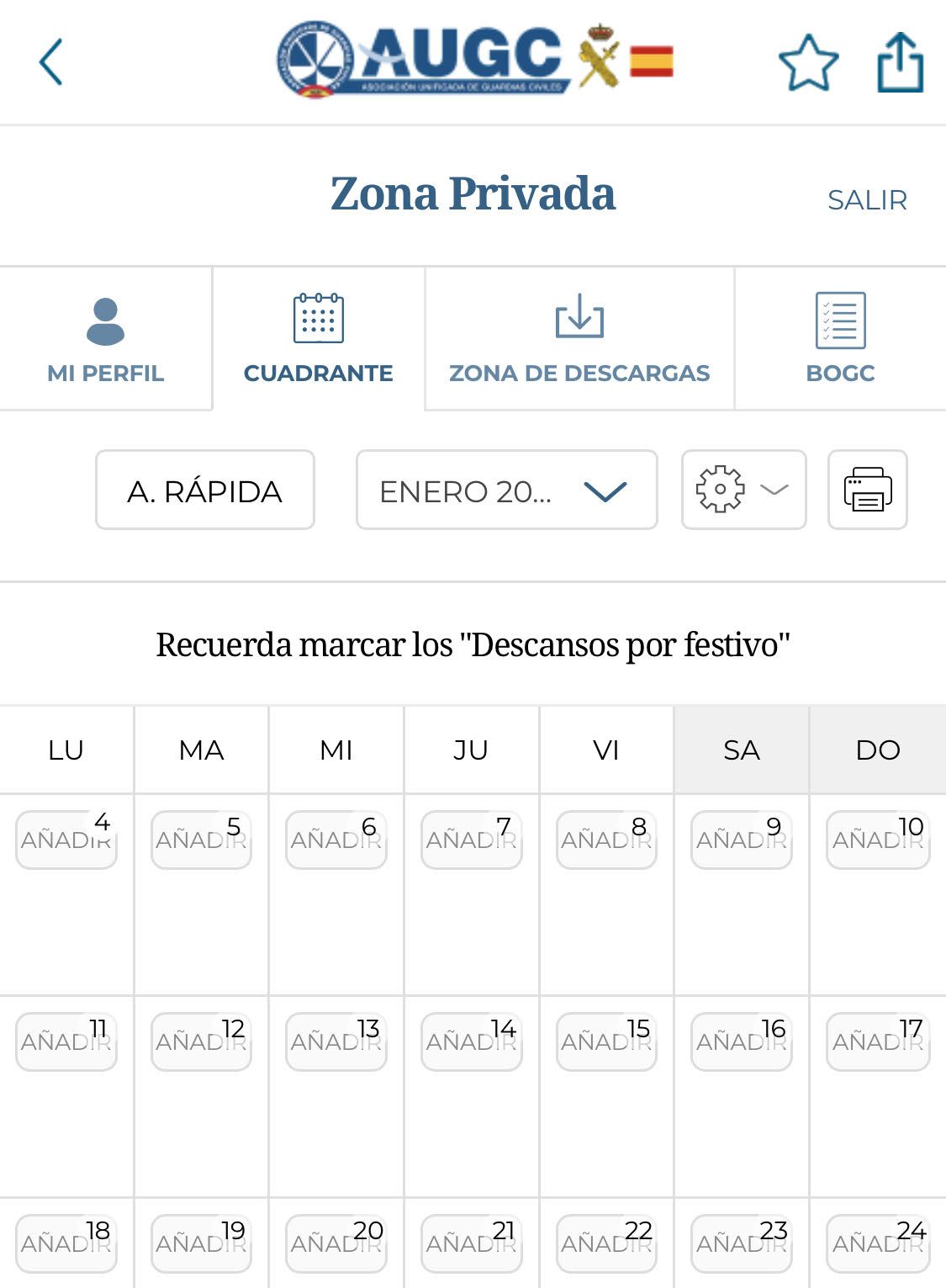 La APP de AUGC ya permite al guardia civil organizar y consultar su cuadrante laboral de manera sencilla y eficaz
