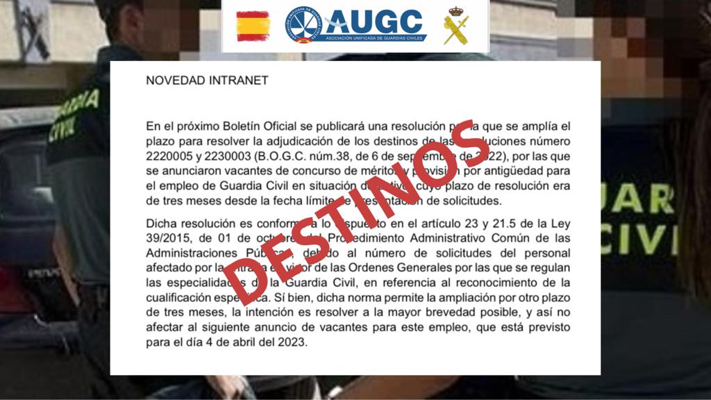 AUGC envía un escrito a la Directora General para que revoque la decisión de ampliar tres meses más el plazo para resolver la adjudicación de destinos