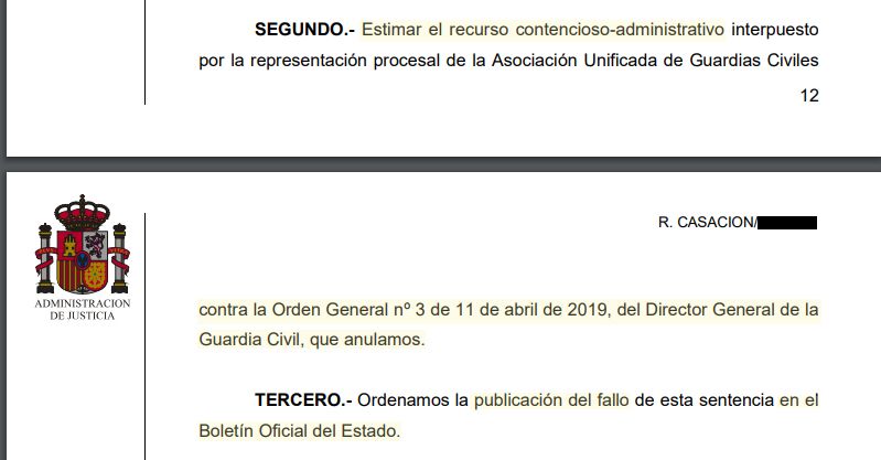 El Tribunal Supremo estima el recurso de AUGC y anula íntegramente la Orden General que regula el acceso al curso de capacitación de ascenso a Cabo