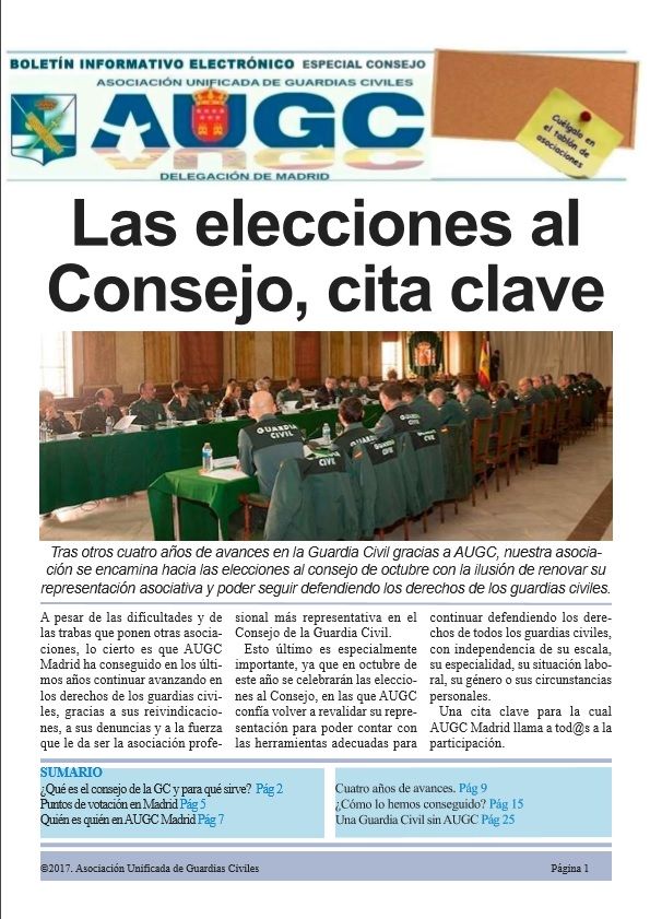 AUGC Madrid lanza un boletín especial sobre las elecciones al consejo de la Guardia Civil
