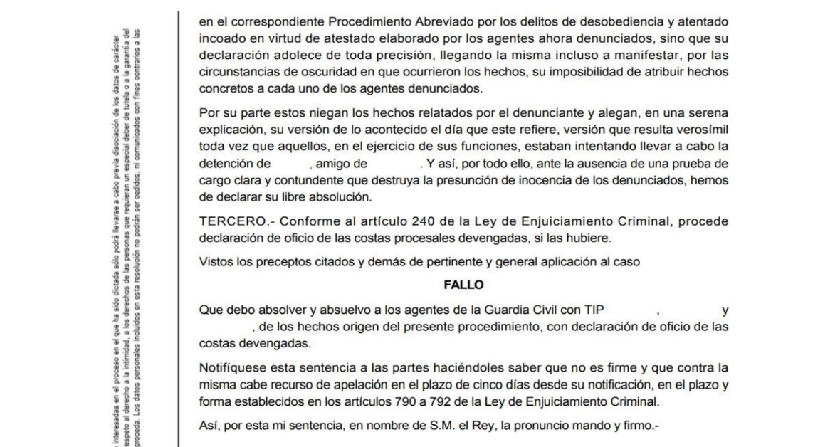 Los servicios jurídicos AUGC en Santa Cruz de Tenerife logran la absolución de tres guardias civiles denunciados por agresión en la isla de La Palma