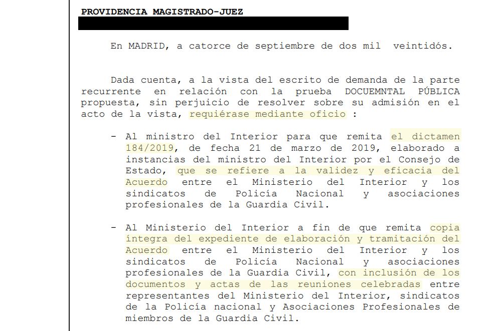 El Juzgado Central de Madrid solicita a Interior documentación tras las pruebas de AUGC en el litigio por el incumplimiento de equiparación salarial