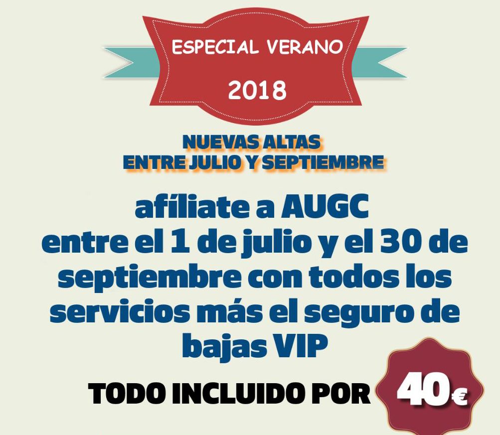 AUGC lanza su campaña de afiliación de verano, con alta y seguro de bajas VIP por solo 40 euros