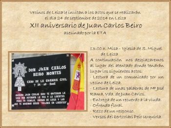 La localidad navarra de Leiza recuerda al guardia civil Juan Carlos Beiro, asesinado hace doce años por ETA