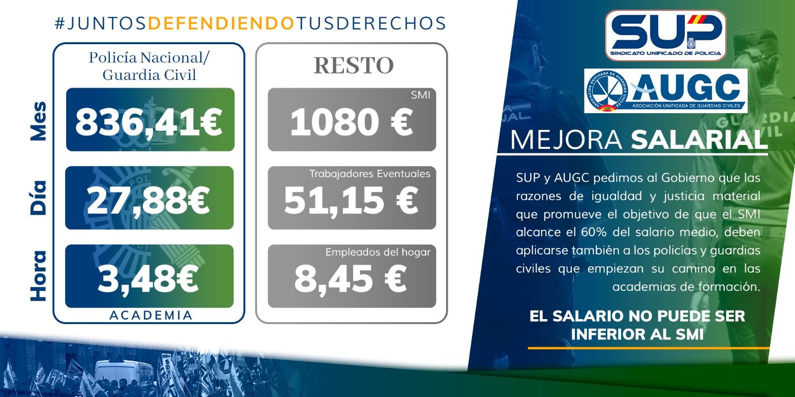 AUGC y SUP reclaman que los alumnos en período de formación en academia cobren el salario mínimo interprofesional