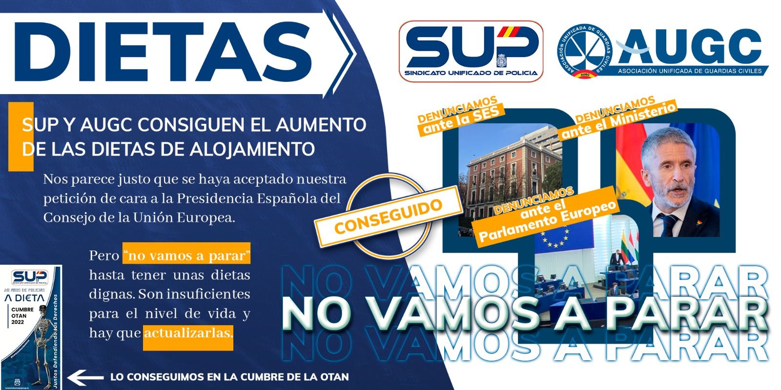 AUGC y SUP logran un aumento en las dietas de alojamiento de los policías y guardias civiles