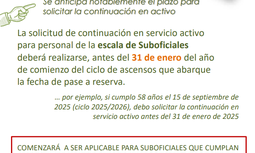La Comisión de reserva y retirados informa sobre cómo solicitar la continuación en el servicio activo para suboficiales
