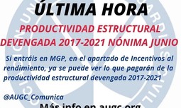 AUGC informa sobre el cobro de la actualización de la productividad estructural devengada, años 2017 a 2021, en nómina de junio 2022
