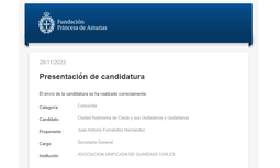 La Asociación Unificada de Guardias Civiles presenta la candidatura para que la ciudad de Ceuta reciba el premio 'Princesa de Asturias'