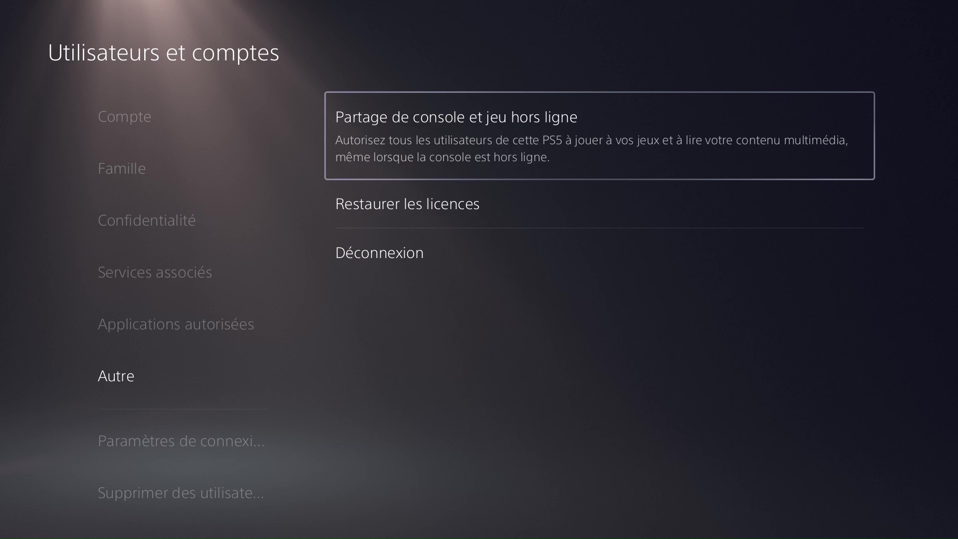 PS5 dépannage - Users and Accounts