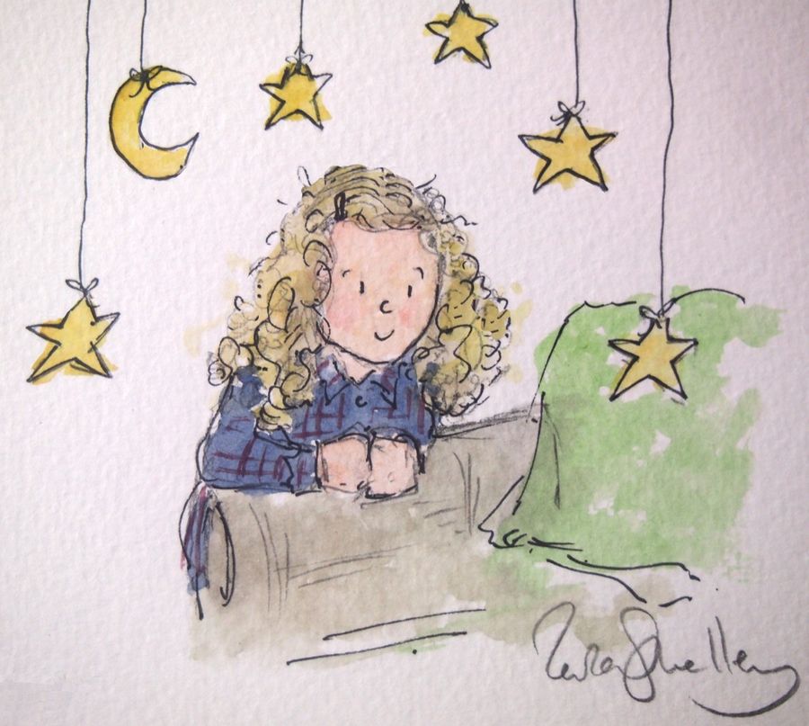 Pencil portrait of a girl with stars