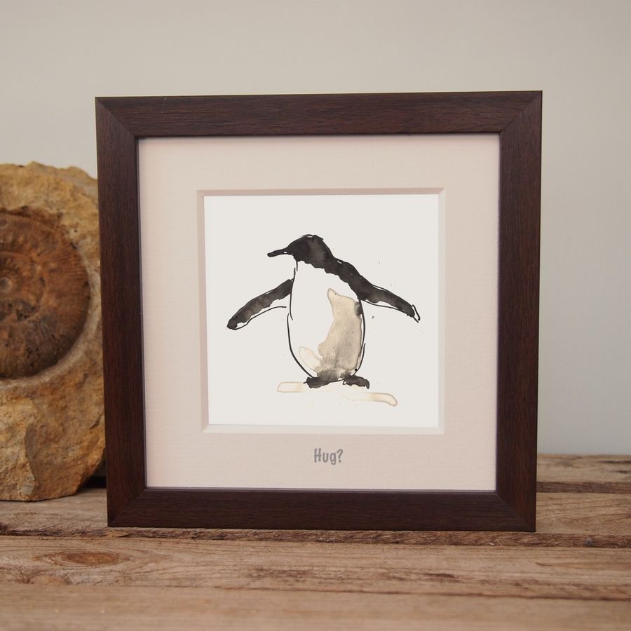 Ink penguin drawing: Hug?