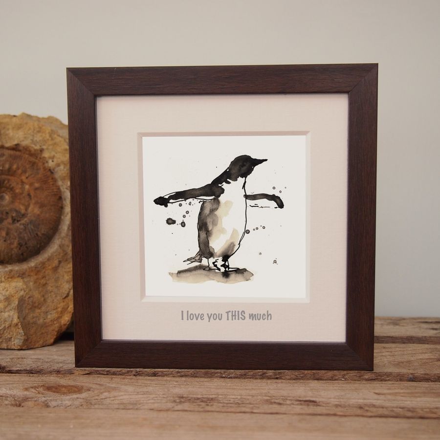 Ink penguin drawing: Love You This Much
